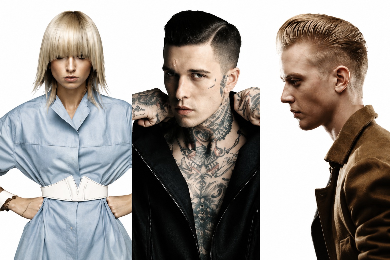 Drei Editorial-Looks aus dem Salon Engelschalk — Blunt-Bob, Slicked Undercut, Quiff